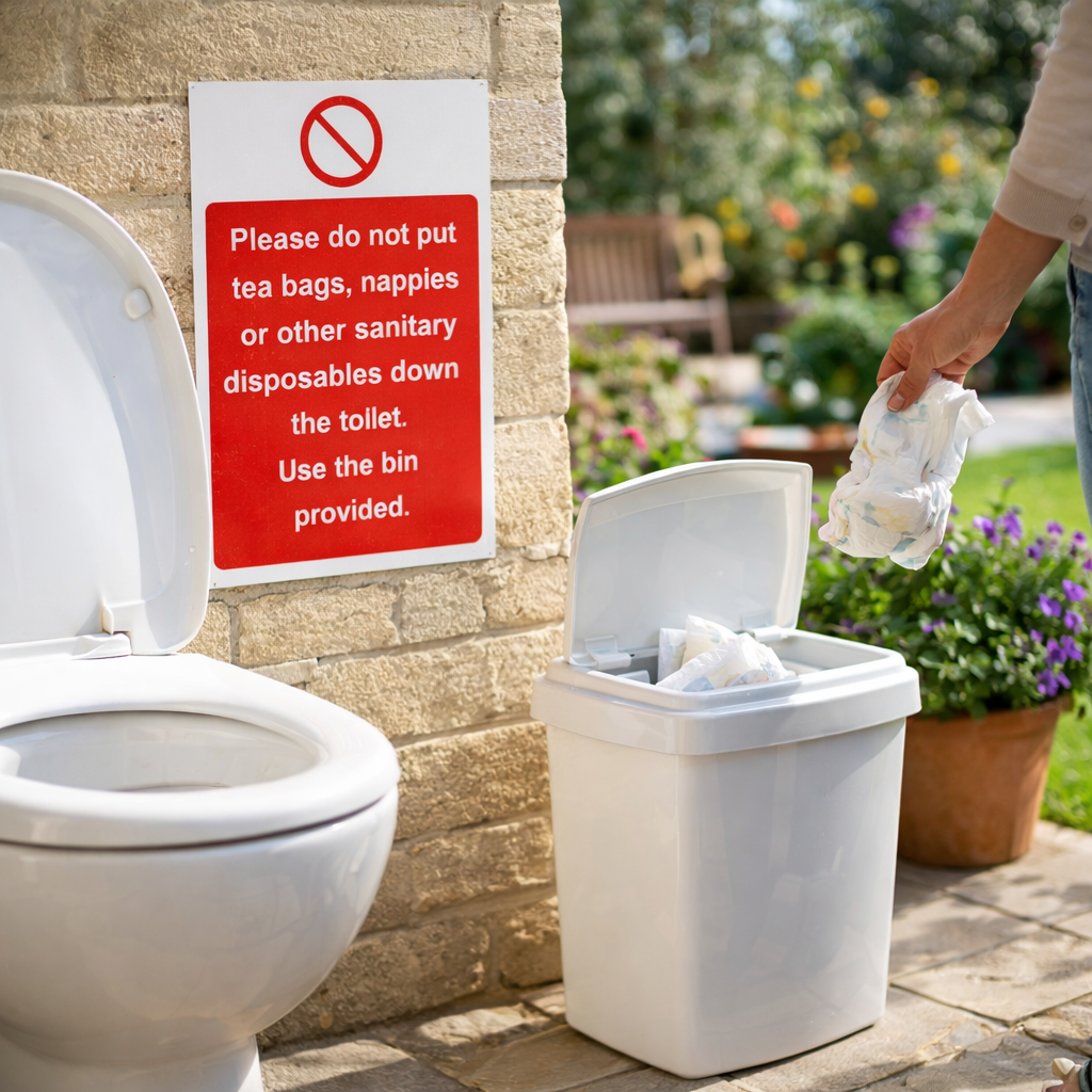 Toilet Disposal Warning Sign – 1mm Rigid Plastic – Indoor/Outdoor Use
