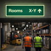 Room Number ID Signs with Arrow Up – 450mm x 150mm – Glow-in-the-Dark – Multi-Storey Buildings