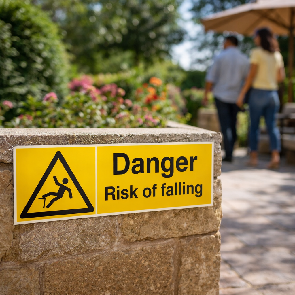 Danger Risk of Falling Safety Sign – 1mm Rigid Plastic – Indoor/Outdoor