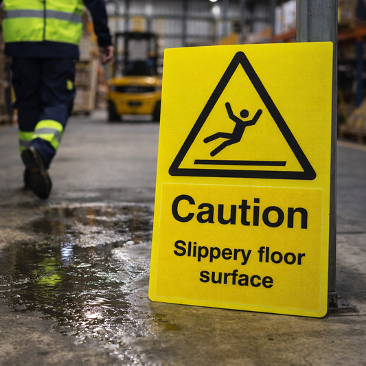 Caution Slippery Surface Floor Graphic – 400mm x 600mm – Polycarbonate – Industrial Use