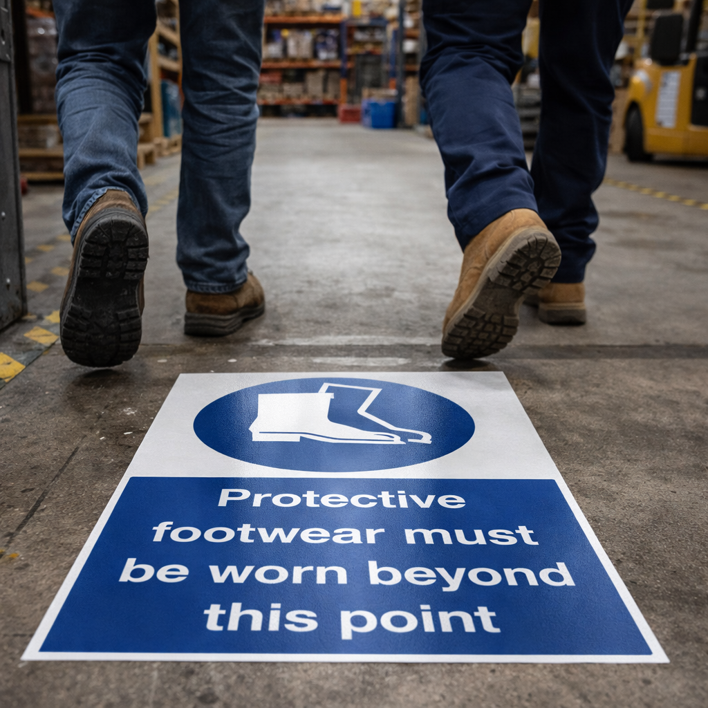 Protective Footwear Floor Graphic – 400mm x 600mm – Polycarbonate – Industrial Use