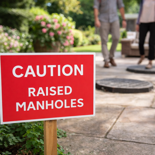Caution Raised Manhole Sign – 600mm x 450mm – Rigid Plastic – Indoor/Outdoor