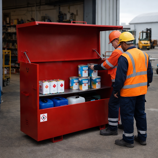 Hazardous Vault Site Chest – 1585mm x 675mm x 1275mm – Red Steel – Industrial Use