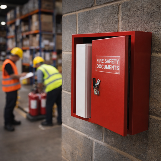 Metal Fire Safety Document Cabinet – 140mm Deep – Latch Closure – Office Use