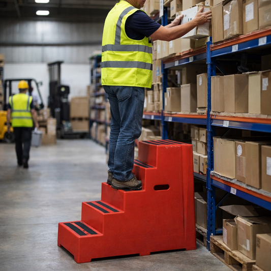 4 Step Safety Steps – Red – Polyethylene, 260kg Capacity – Industrial Use