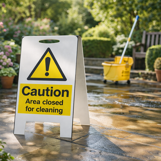 Caution Area Closed for Cleaning Sign – 300mm x 600mm – Fluted Polypropylene – Indoor/Outdoor Use