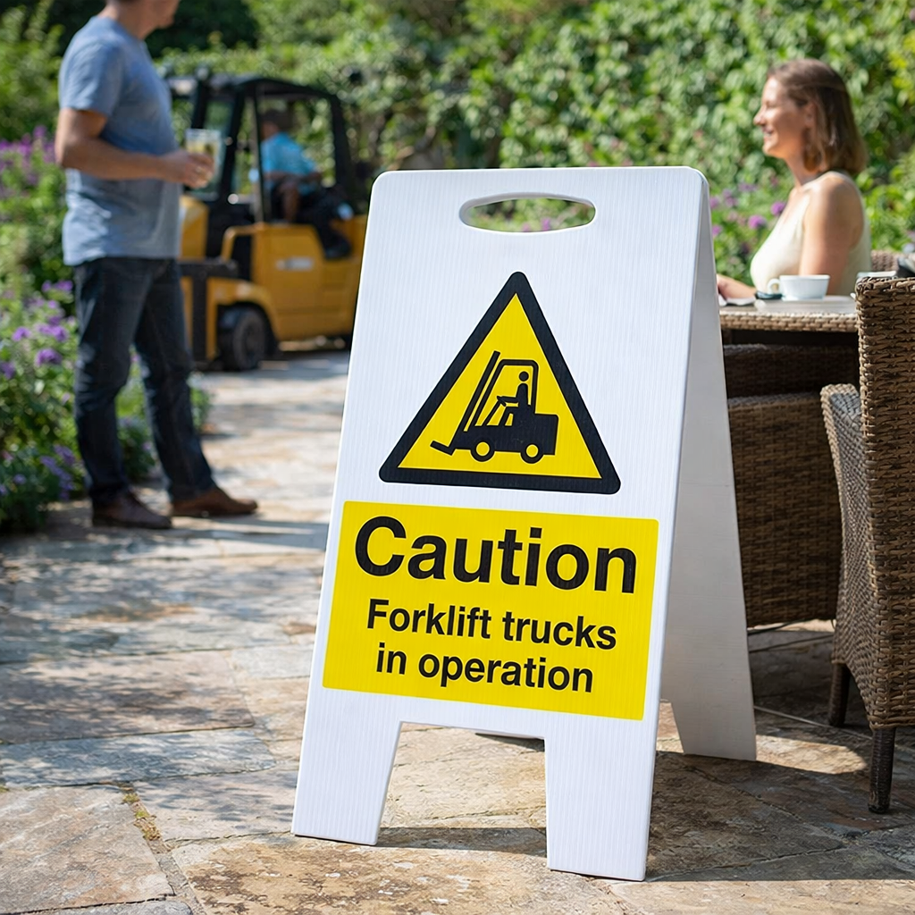 Caution Forklift Trucks Sign – 300mm x 600mm – Fluted Polypropylene – Indoor/Outdoor Use