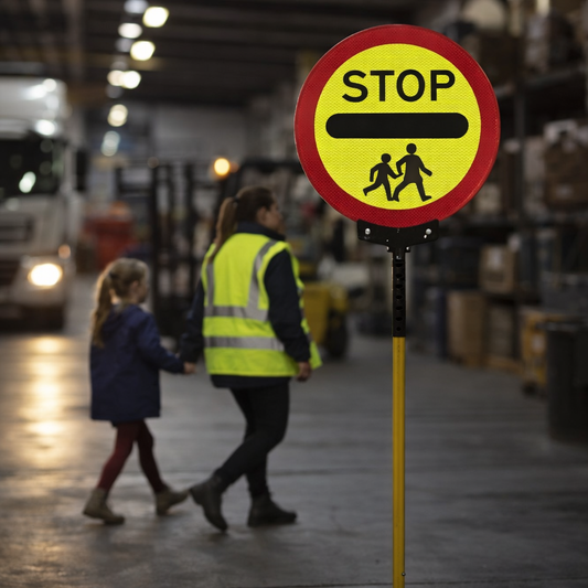 Reflective School Crossing Sign – 450mm Diameter – Collapsible Pole – Safety
