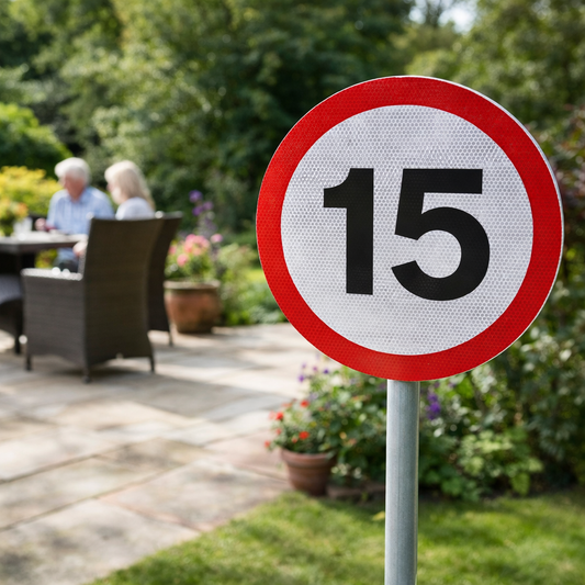 15mph Reflective Traffic Sign (Class RA1) – 600mm Diameter – 3mm Aluminium Composite – Outdoor Use