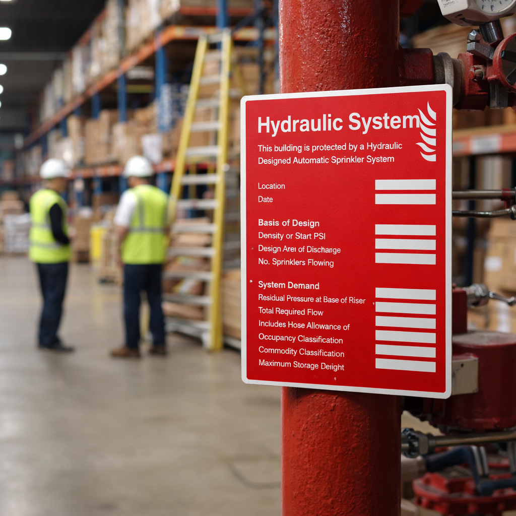 Hydraulic Sprinkler System ID Plate Signs – Durable – Industrial Use