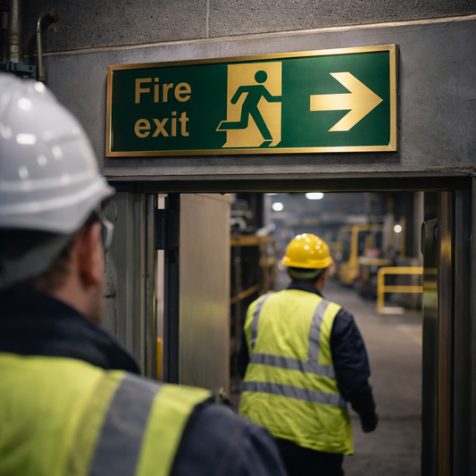 Fire Exit Sign with Running Man – 300mm x 100mm – Polished Brass – Indoor Use