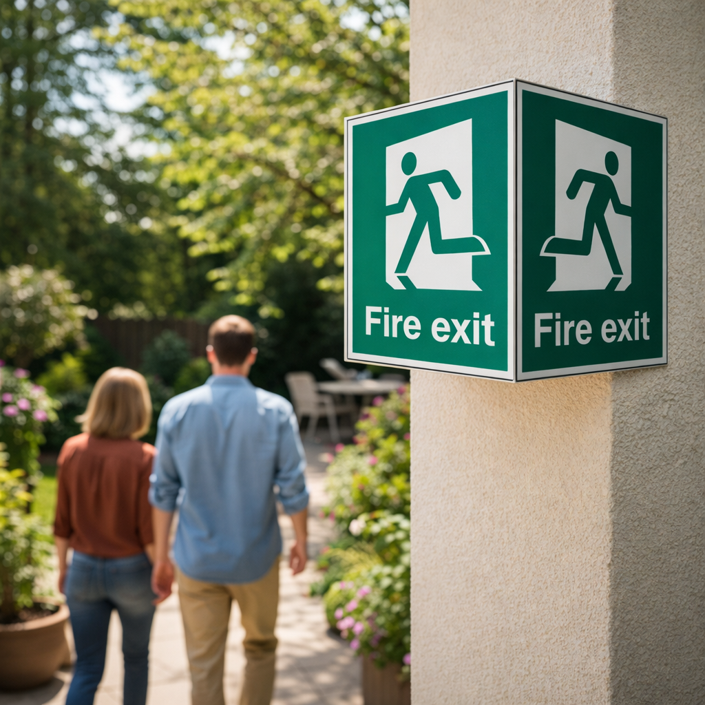 Fire Exit Projecting Signs – 1mm Rigid Plastic – Indoor/Outdoor Use