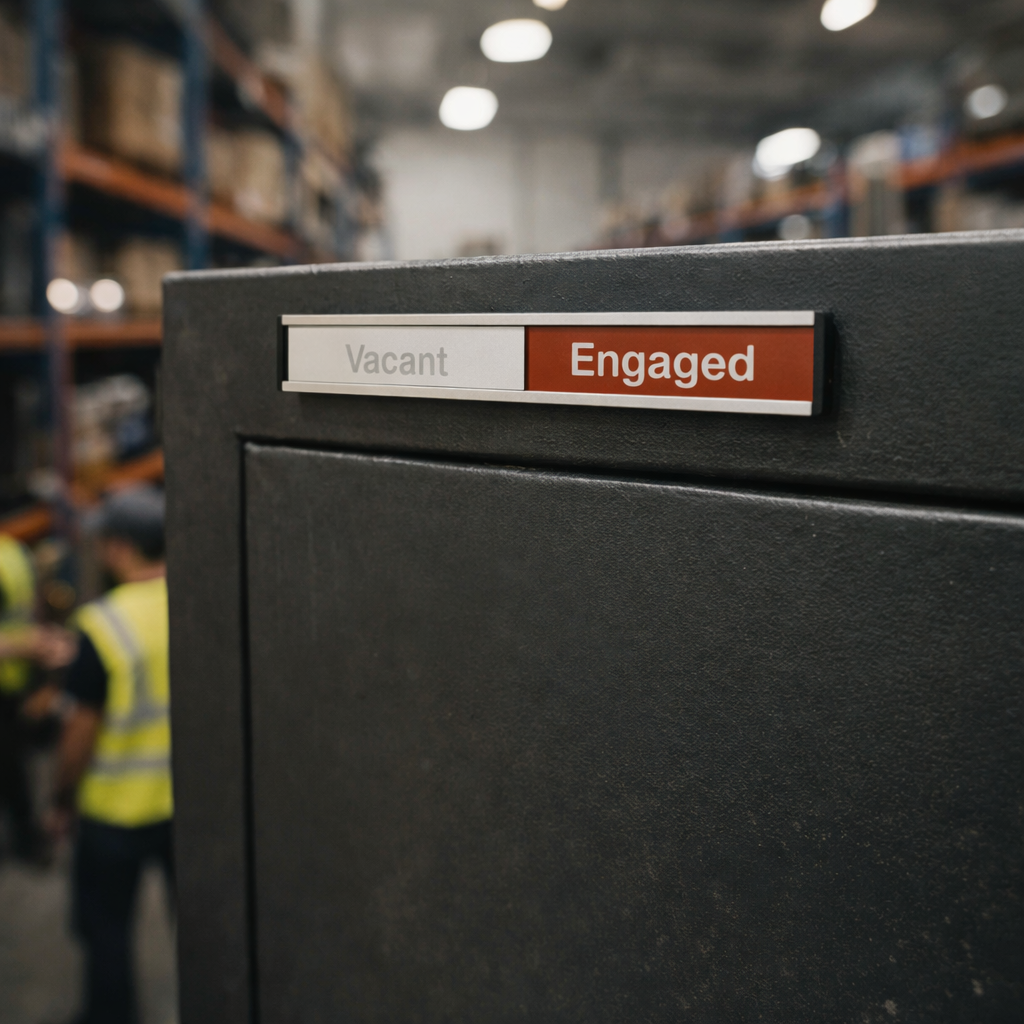 Vacant/Engaged Door Slider Signs – 300mm x 40mm – Anodised Aluminium – Office & Commercial Use