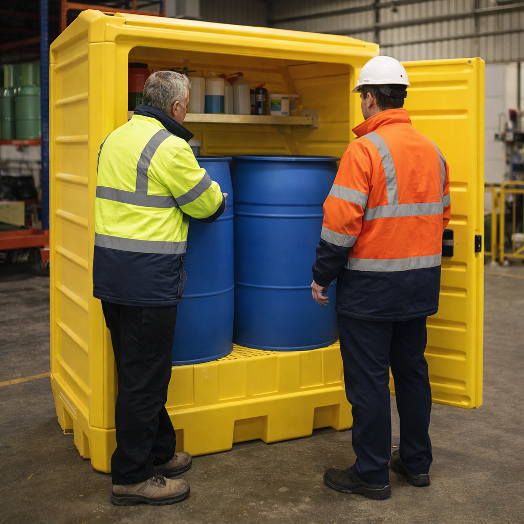 Polyethylene Drum Cupboard – 1.8m High – 225 Litre Sump – Industrial Use