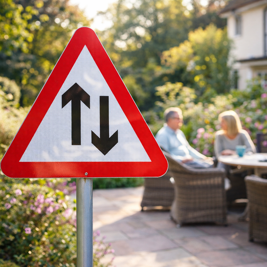 Two Way Reflective Traffic Signs – 600mm Triangle – Aluminium Composite – Outdoor Use