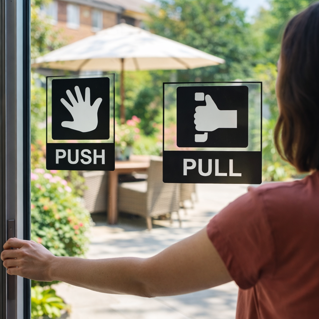Pull / Push Double Sided Window Sticker – 150mm x 150mm – Face Adhesive Vinyl – Indoor/Outdoor