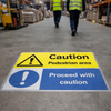 Caution Pedestrian Area Floor Graphic – 600mm x 400mm – Polycarbonate – Industrial Use