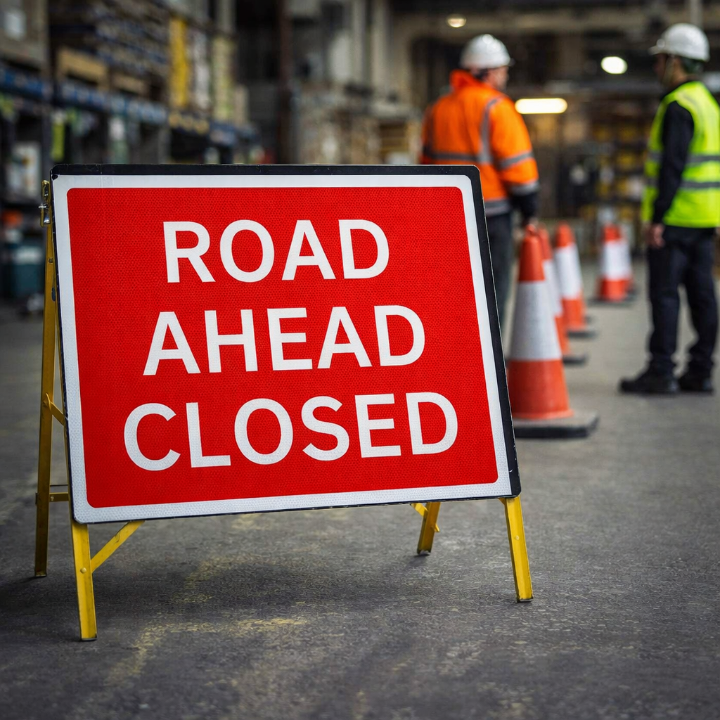 Road Ahead Closed Reflective Temporary Road Traffic Sign – Class RA1 – Industrial Grade – Traffic Management