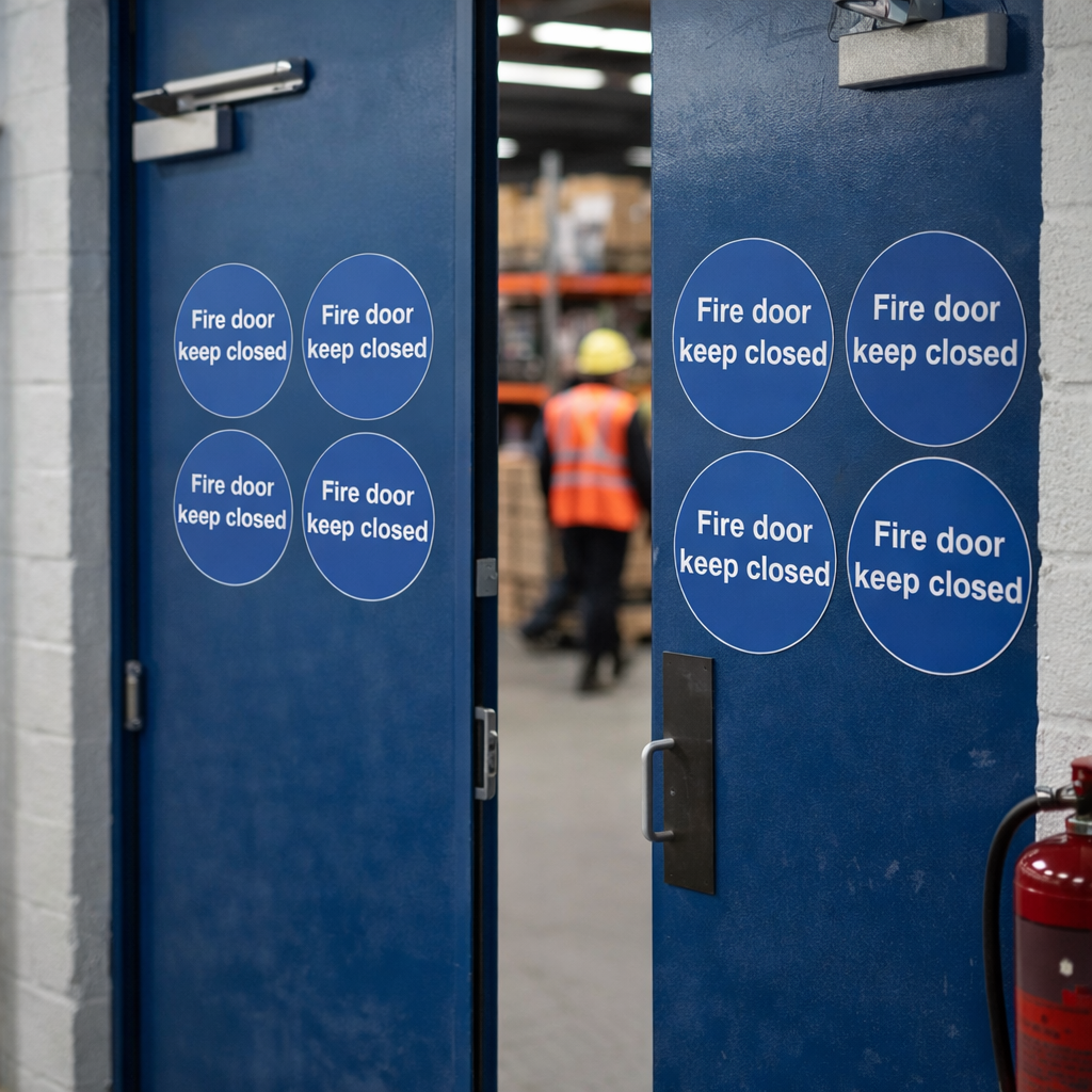 Fire Door Keep Closed Labels – Sheet of 6 – Self-Adhesive Vinyl – Indoor Use