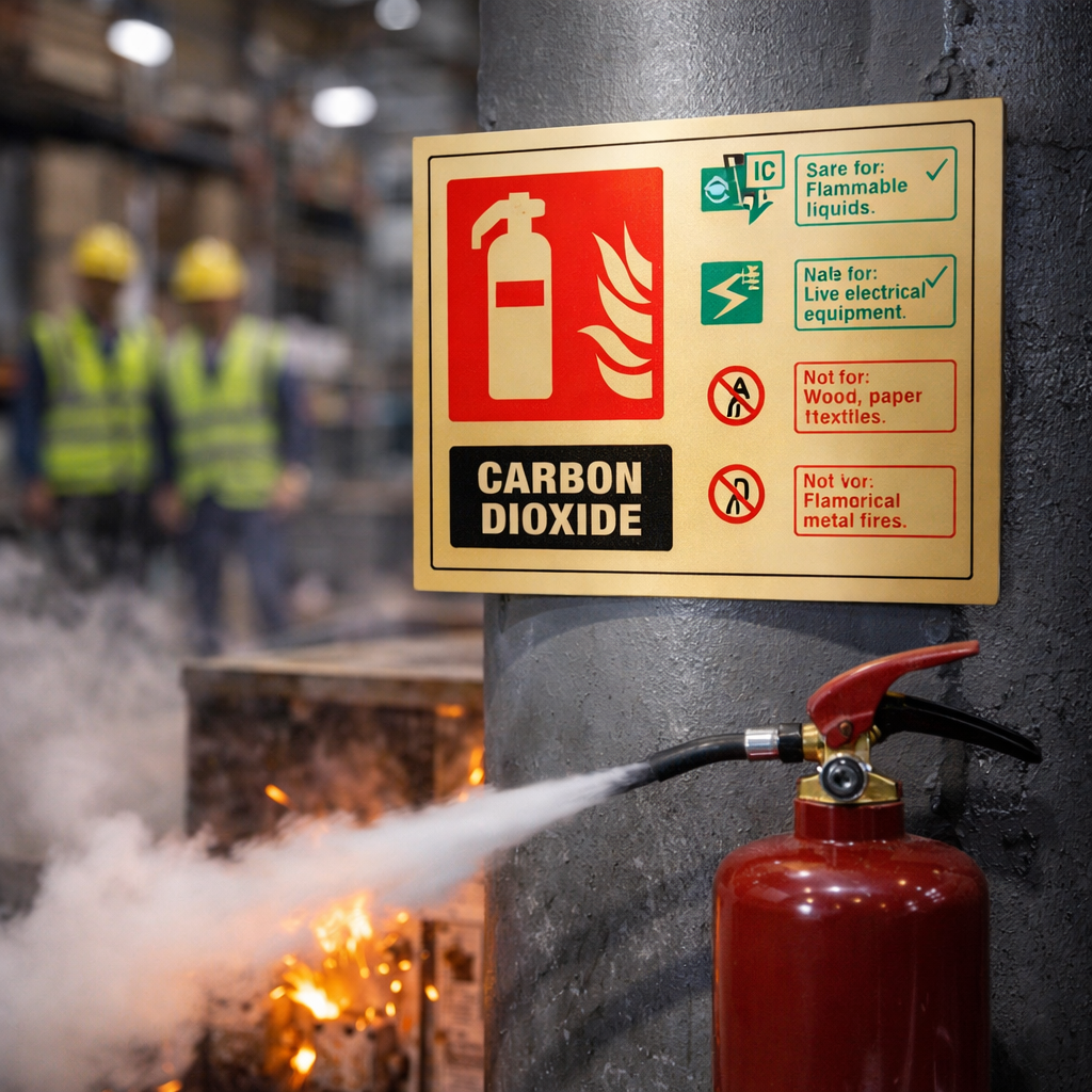 Brass CO2 Extinguisher ID Sign – 200mm x 150mm – Polished Brass – Indoor Use