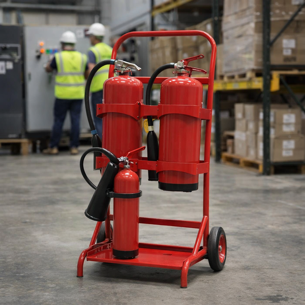 Mobile Extinguisher Trolley – Red – Durable Steel Frame – Industrial Use