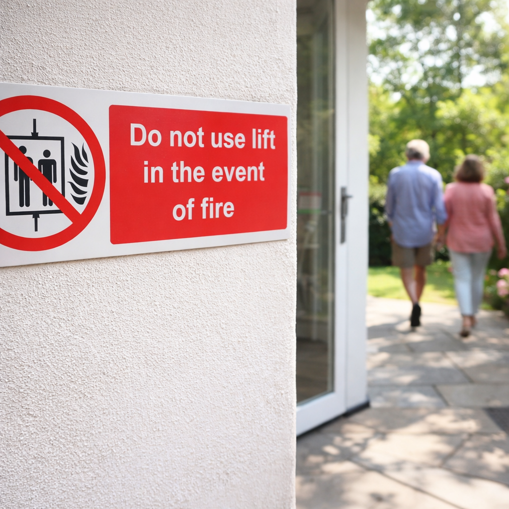 Fire Safety Sign – White & Red – 1mm Rigid Plastic – Indoor/Outdoor Use