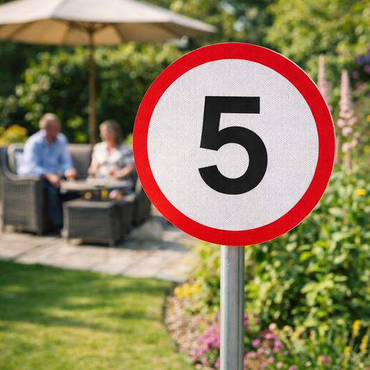 5mph Reflective Traffic Sign (Class RA1) – 600mm Diameter – Aluminium Composite RA1 – Outdoor Use