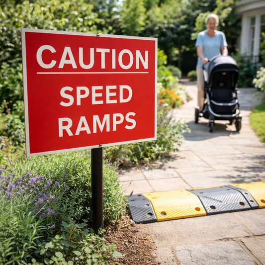 Caution Speed Ramps Traffic Signs – 1mm Rigid Plastic/Aluminium – Indoor & Outdoor Use