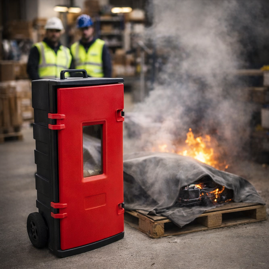 Fire Blanket Wheeled Cabinet – Red – Durable PE, Rubber Wheels – Emergency Response