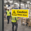 Caution Glass Door Sign – 200mm x 100mm – Self Adhesive Vinyl – Indoor Use