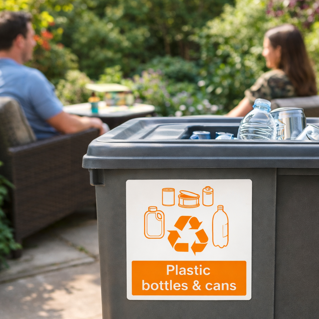 Recycling Sign – Plastic Bottles & Cans – Durable Material – Indoor/Outdoor Use