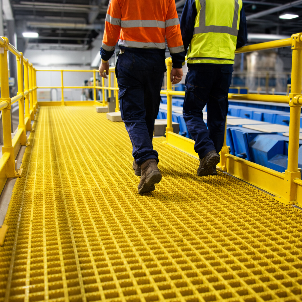 Anti-Slip GRP Open Grating – Multiple Sizes & Colours – Fibreglass – Industrial Use