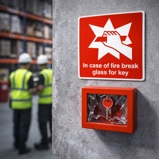 Fire Break Glass Key Sign – Red – Emergency Use
