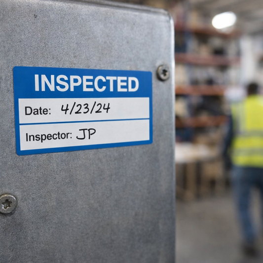 Inspected Quality Control Labels (Roll of 100) – 50mm x 20mm – Self Adhesive Vinyl – Indoor Use