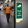 Push To Open Photoluminescent Door Plate Sign – 75mm x 300mm – Rigid Plastic – Indoor Safety