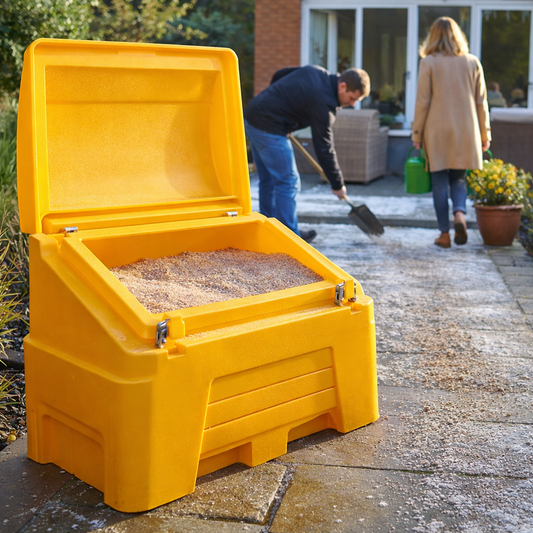 Lockable Grit Bins – 400 Litre Yellow – UV Resistant – Outdoor Use