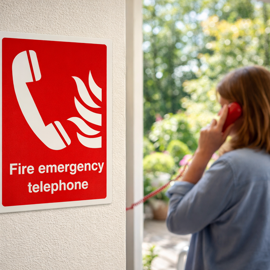 Fire Emergency Telephone Sign – 150mm x 200mm – Rigid Plastic – Indoor/Outdoor