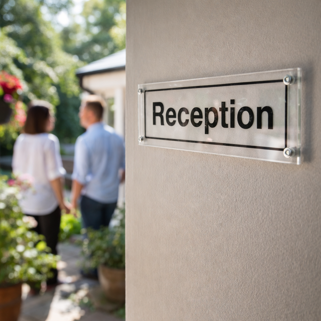 Reception Door Sign – 450mm x 150mm – Clear Acrylic – Indoor/Outdoor