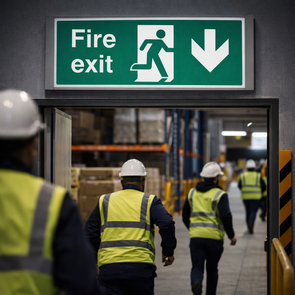 Fire Exit Sign – Arrow Down with Running Man – Safety Compliance