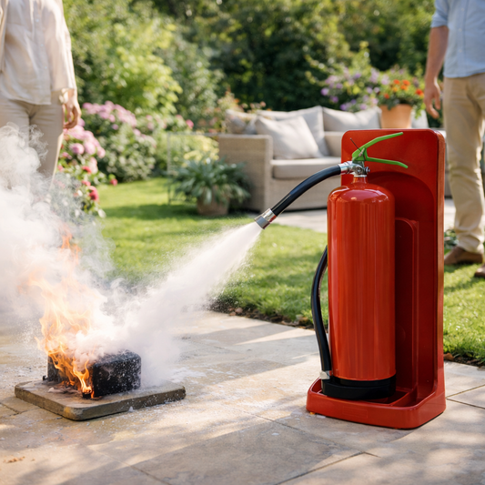 Lithium-Ion Battery Fire Extinguisher & Stand Bundle – Water-Based Agent – Indoor/Outdoor Use