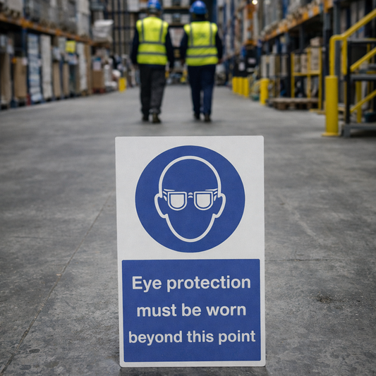 Eye Protection Floor Graphic – 400mm x 600mm – Polycarbonate – Industrial Use