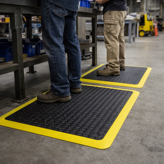 Anti-Fatigue Workstation Mats – Black/Yellow – Foam-Based – Industrial Use