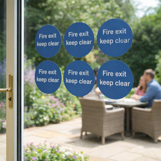 Fire Exit Labels – Sheet of 6 – Self-Adhesive Vinyl – Indoor/Outdoor Use