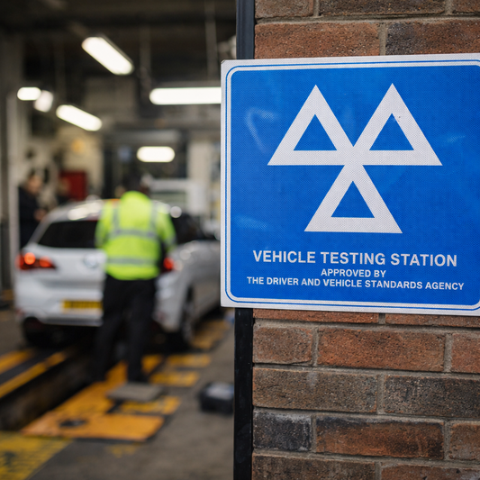 Vehicle Testing Station Sign – 600mm x 625mm – Reflective Aluminium – Industrial Use
