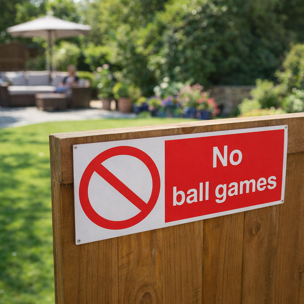 Safety Sign – No Ball Games – Rigid Plastic & Vinyl – Indoor/Outdoor