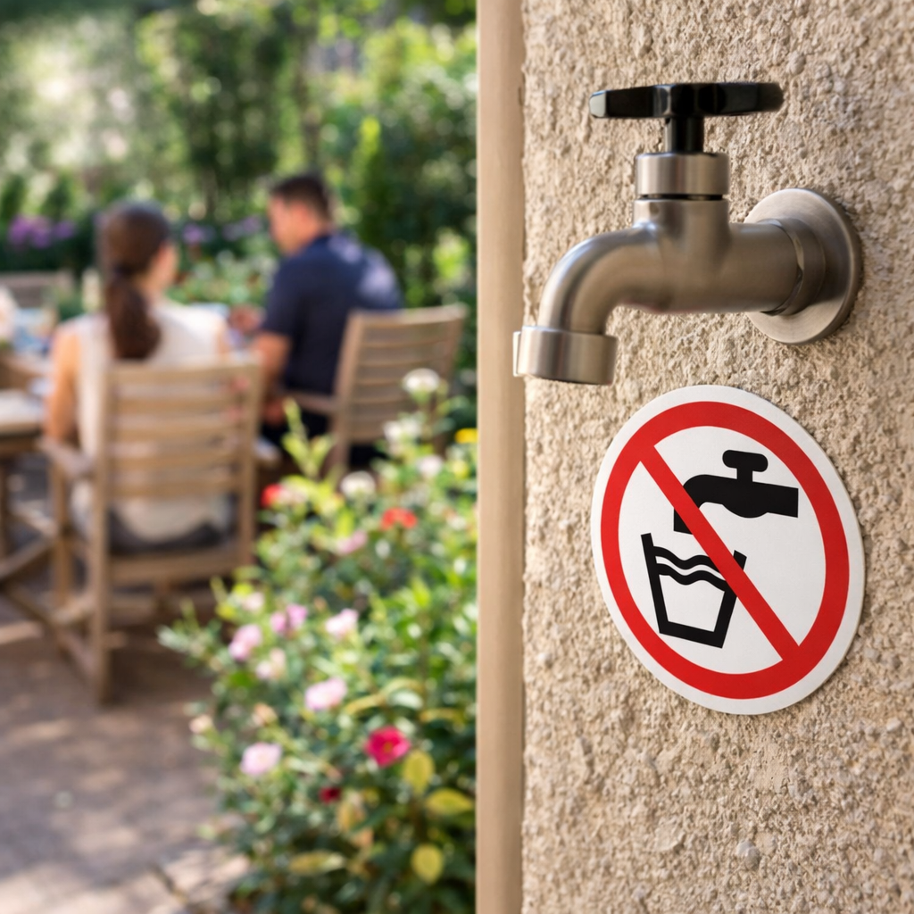 Not Drinking Water Symbol Labels – 65mm Diameter – Self Adhesive Vinyl – Indoor/Outdoor