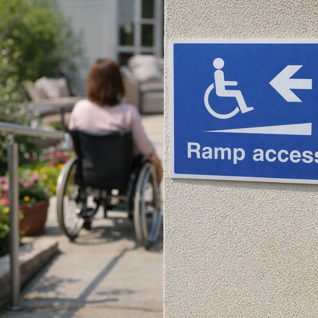 Ramp Access Left Sign – 1mm Rigid Plastic – Indoor/Outdoor Use