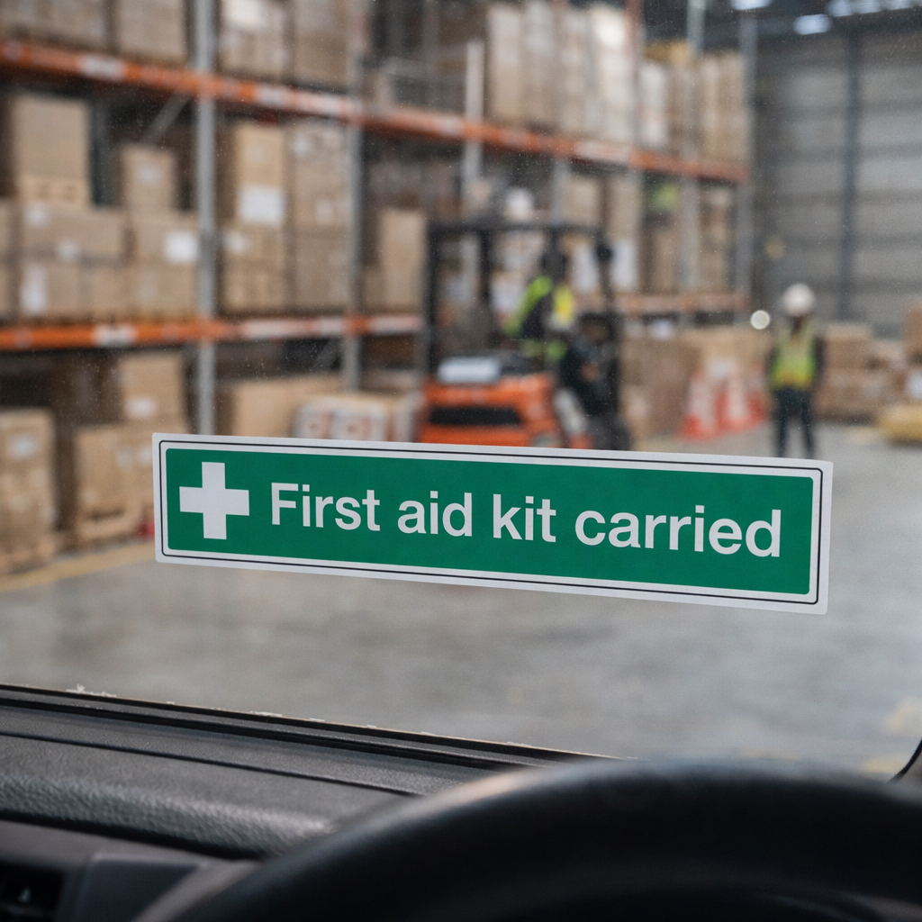 First Aid Kit Window Sticker – 300mm x 50mm – Face Adhesive Vinyl – Indoor Use
