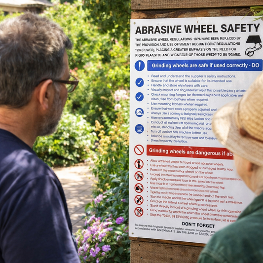 Abrasive Wheel Safety Poster – 400mm x 600mm – Rigid Plastic – Indoor/Outdoor Use