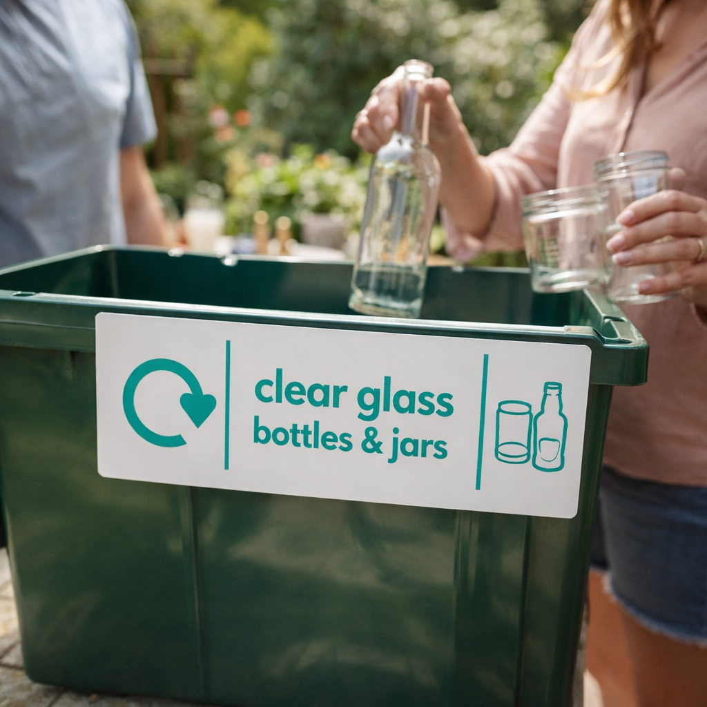 Recycling Signs – Clear Glass Bottles & Jars – 1mm Rigid Plastic – Indoor/Outdoor